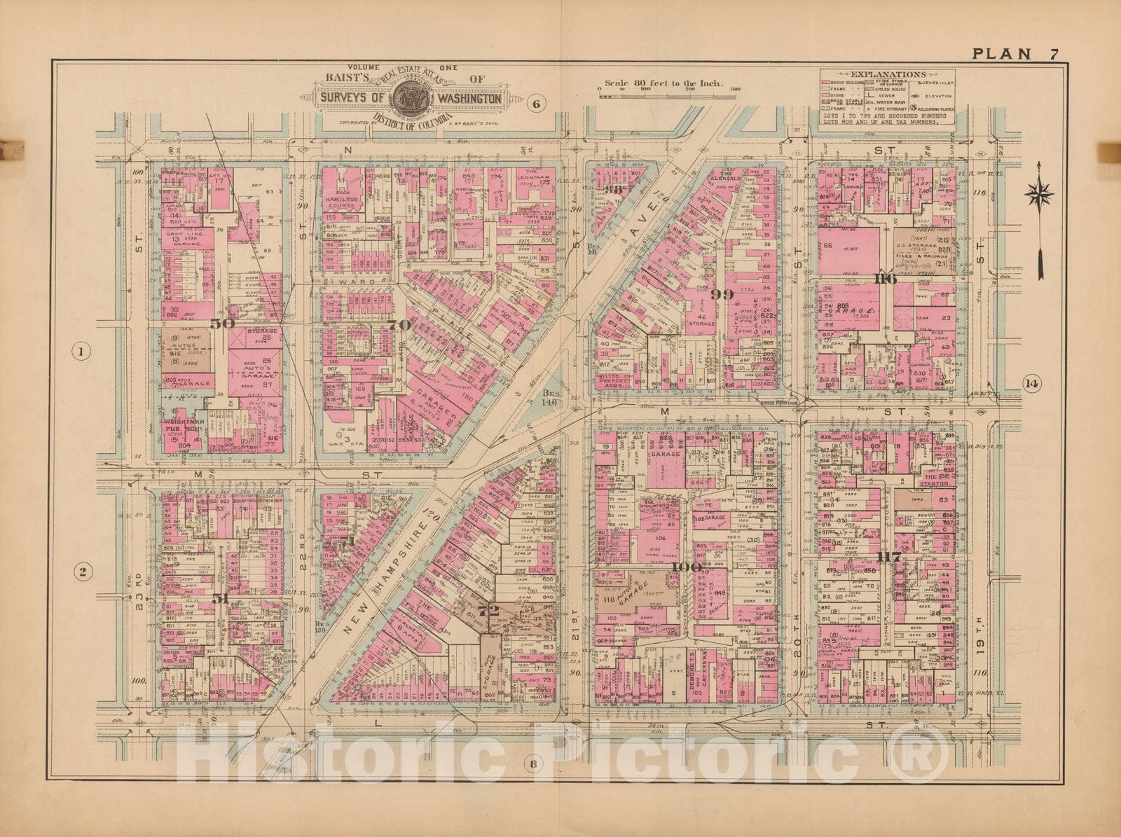 Historic Map : Atlas of Washington D.C. Volume 1 (Inner NW), Washington 1939 Plate 007 , Vintage Wall Art