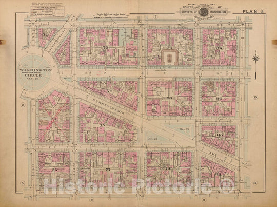 Historic Map : Atlas of Washington D.C. Volume 1 (Inner NW), Washington 1939 Plate 008 , Vintage Wall Art