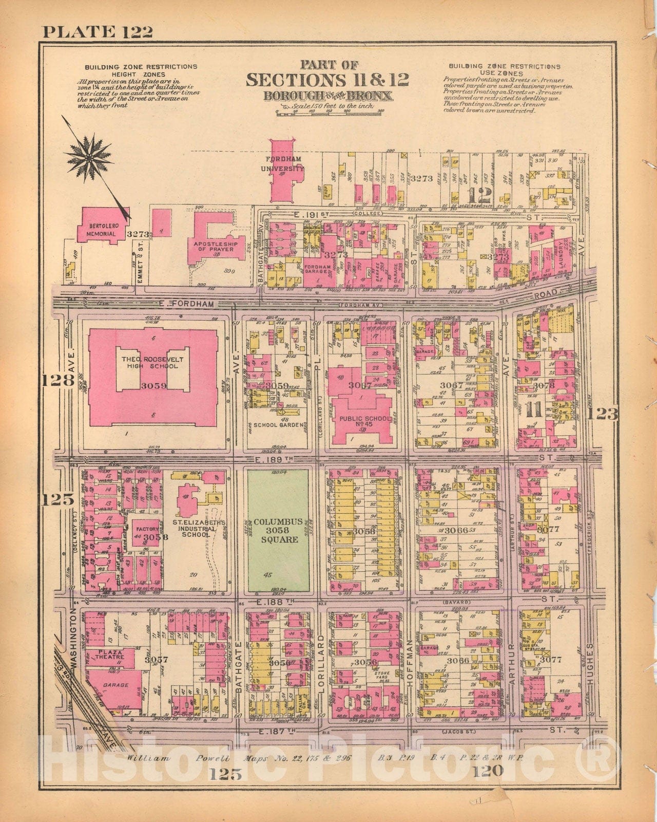 Historic Map : Borough of The Bronx, Sections 9-13, The Bronx 1928 Plate 122 , Vintage Wall Art