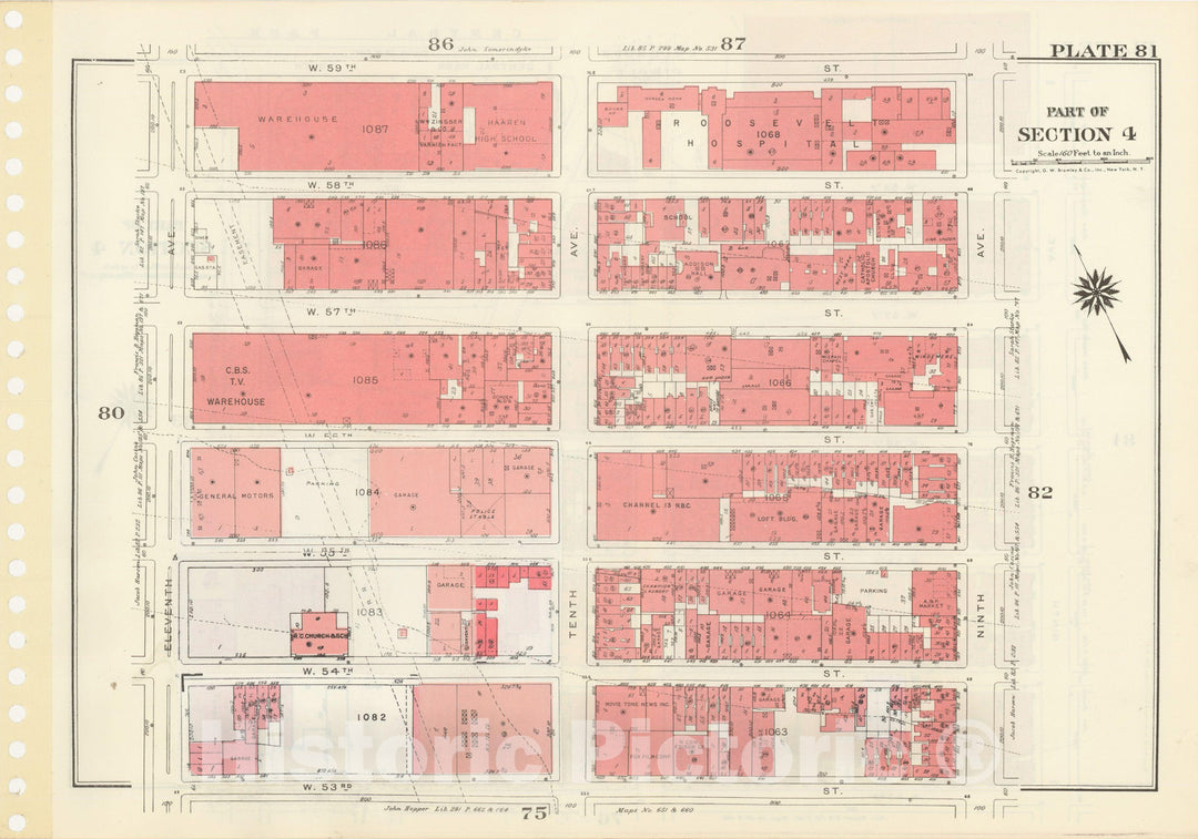 Historic Map : Manhattan Land Book 1955 - Updated Through Nov 7th, New York City 1975 Plate 081 , Vintage Wall Art