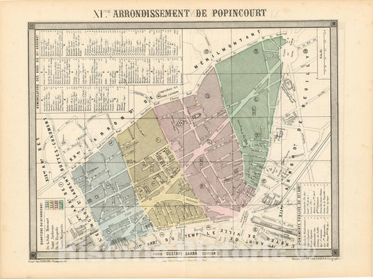 Historic Map : Europe, Paris 1860 11th Arrondissement , Vintage Wall Art