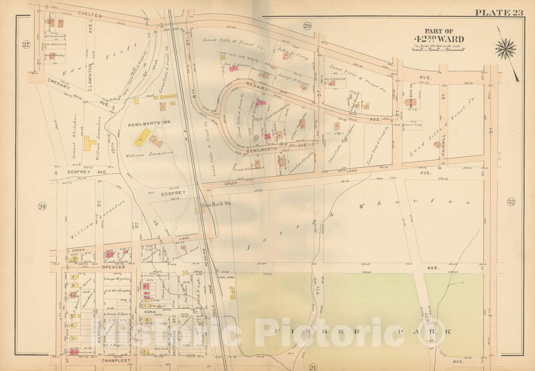 Historic Map : Atlas City of Philadelphia, 42nd Ward, Philadelphia 1913 Plate 023 , Vintage Wall Art