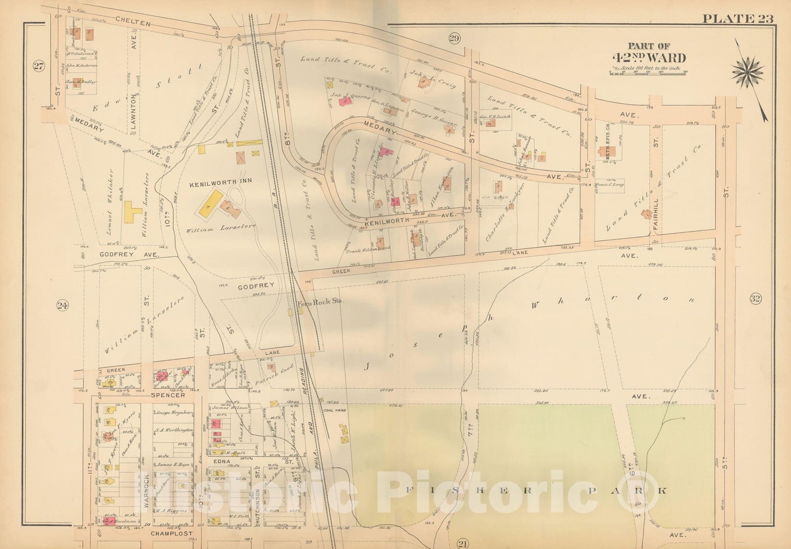 Historic Map : Atlas City of Philadelphia, 42nd Ward, Philadelphia 1913 Plate 023 , Vintage Wall Art