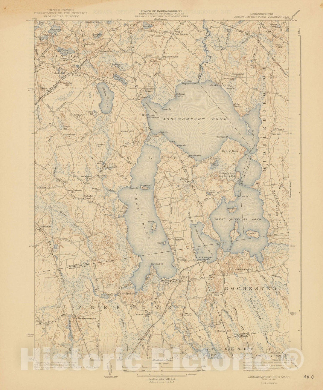 Historic Map : USGS 7.5 Minute Sheets and Quadrangles, Freetown & Lakeville & Middleborough & Taunton 1941 Topographic Map , Vintage Wall Art