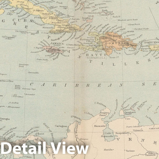 Historic Map : Central America and the West Indies 1875 , Student Atlas of Modern Geography , Vintage Wall Art