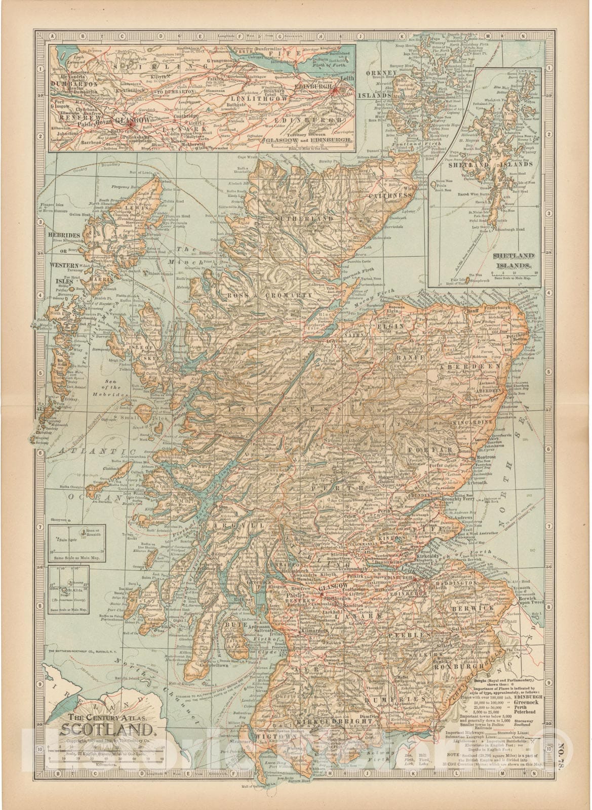 Historic Map : Scotland 1914 , Century Atlas of the World, Vintage Wall Art