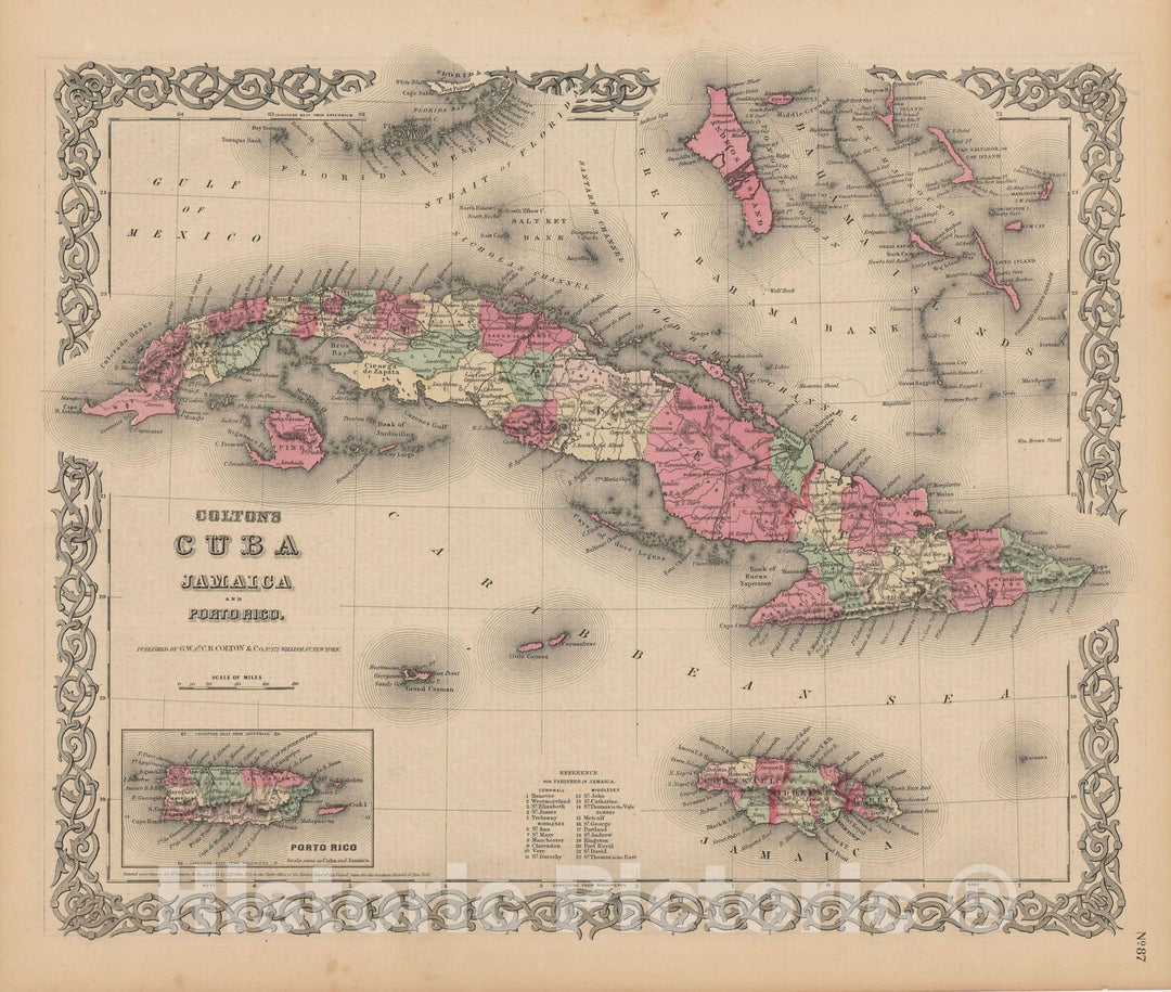 Historic Map : Cuba 1855 , Colton's Atlas World , Vintage Wall Art