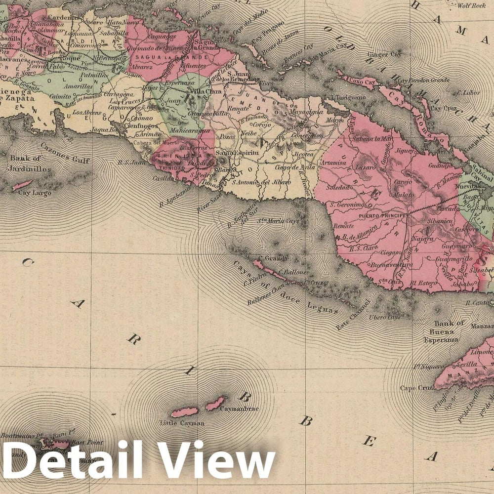 Historic Map : Cuba 1855 , Colton's Atlas World , Vintage Wall Art