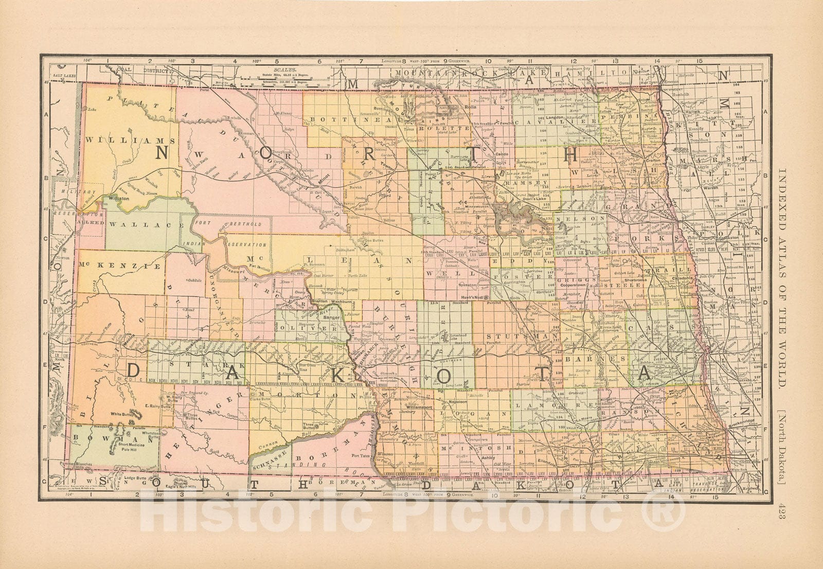 Historic Map : United States Maps, North Dakota 1894 , Vintage Wall Art
