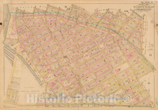 Historic Map : Robinson's Atlas City of Brooklyn, NY, Brooklyn 1886 Plate 009 , Vintage Wall Art