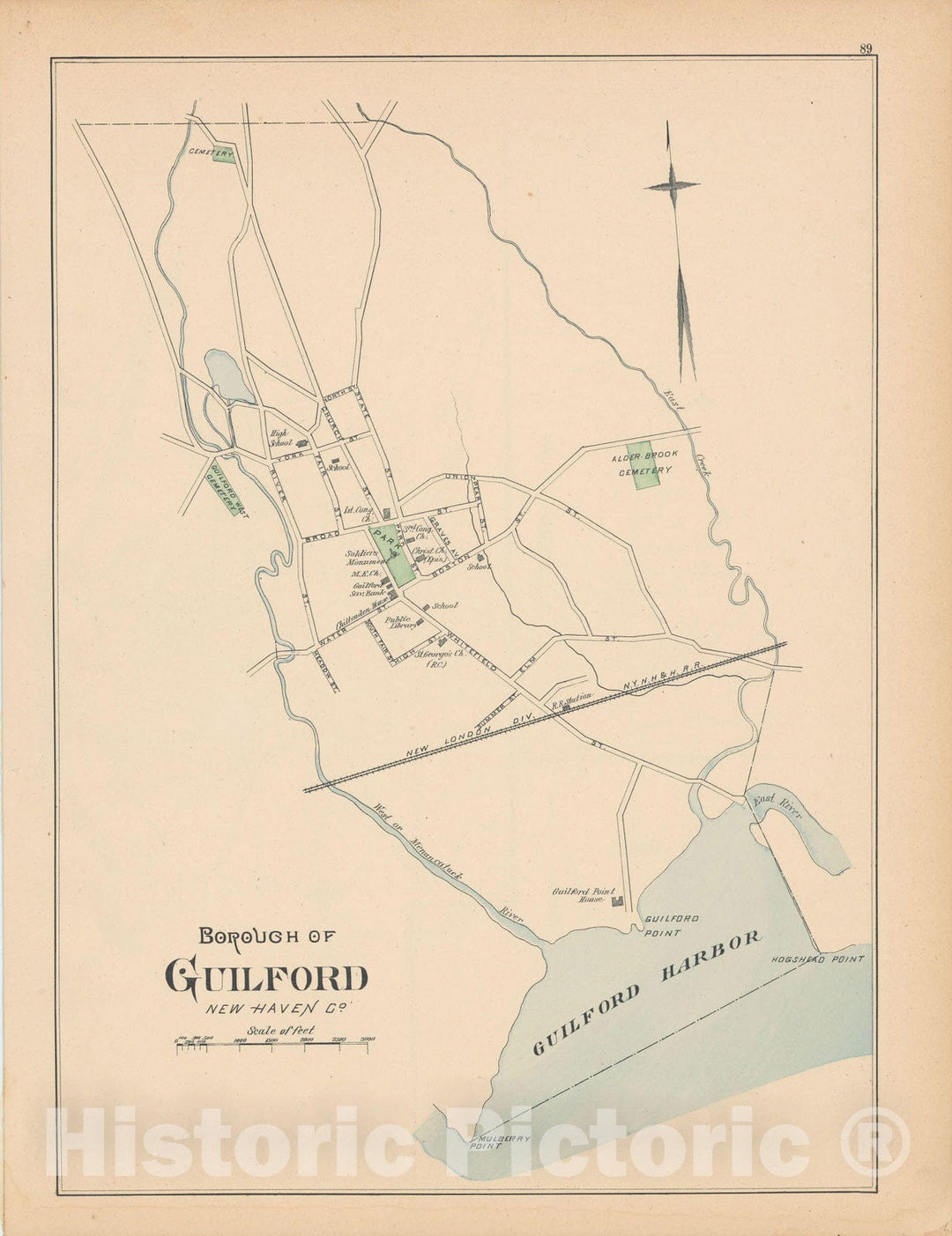 Historic Map : Guilford 1893 , Town and City Atlas State of Connecticut , Vintage Wall Art