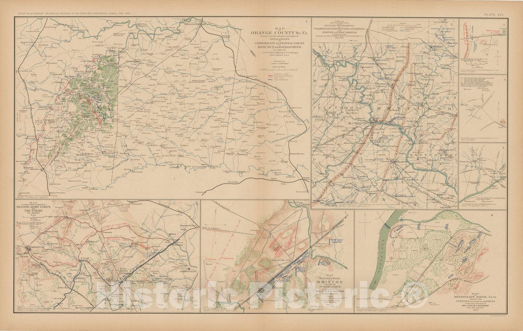 Historic Map : Civil War Atlas of the Union and Confederate Armies, Battles in MD, TN & VA 1895 , Vintage Wall Art