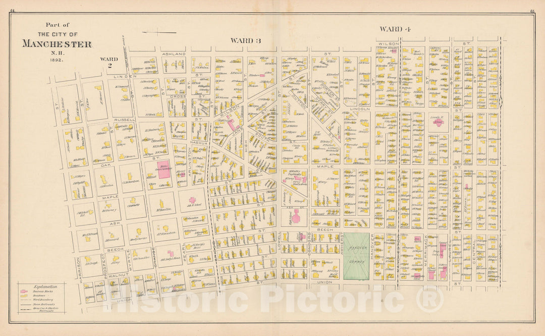 Historic Map : Manchester 1892 , Town and City Atlas State of New Hampshire , Vintage Wall Art