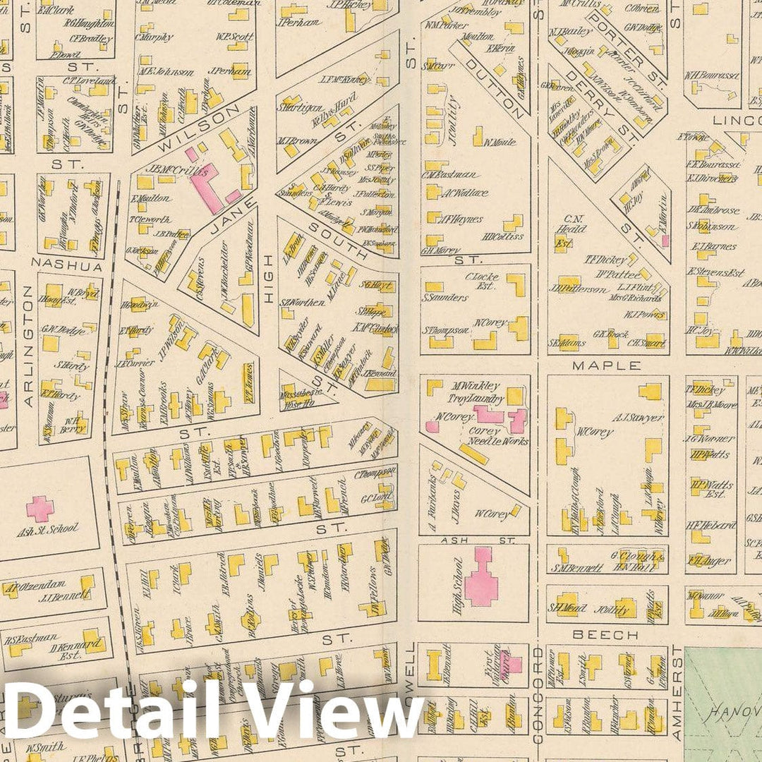 Historic Map : Manchester 1892 , Town and City Atlas State of New Hampshire , Vintage Wall Art