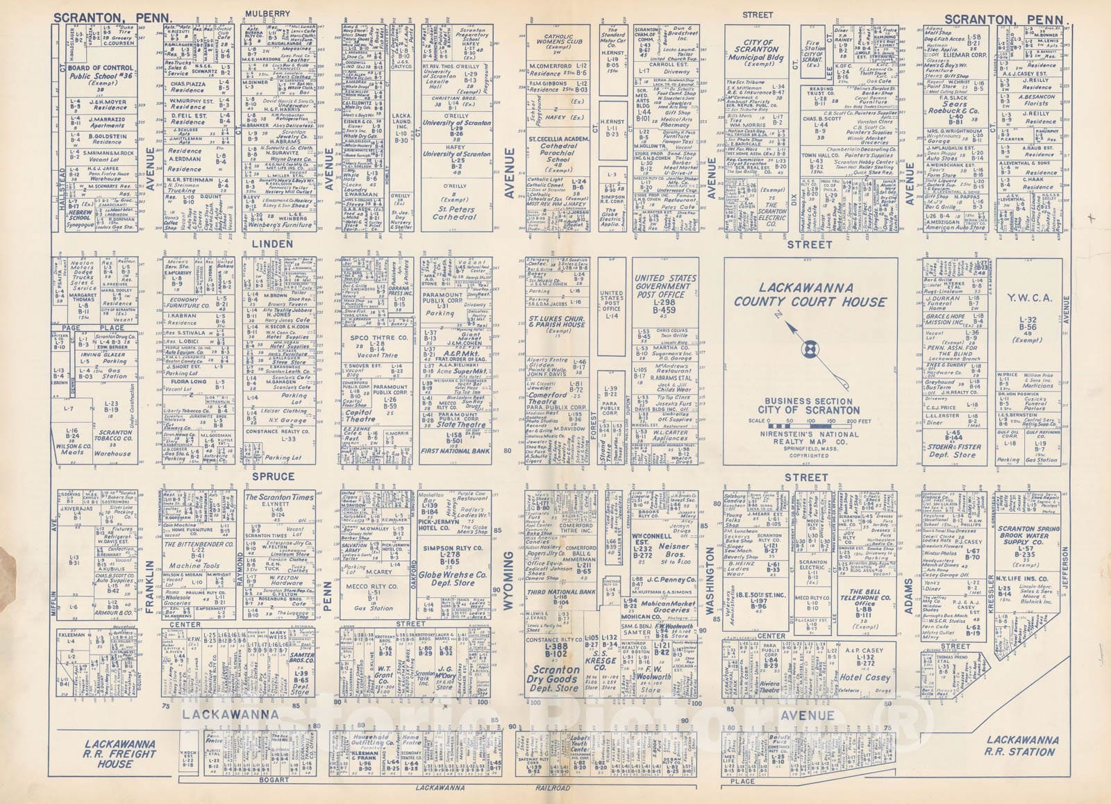 Historic Map : States of PA, VA & WV, Scranton 1950 , Nirenstein's Real Estate Atlas , Vintage Wall Art