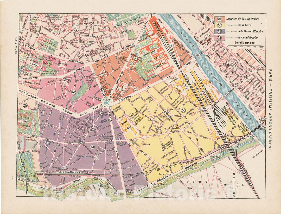 Historic Map : Europe, Paris 1900 13th Arrondissement , Vintage Wall Art