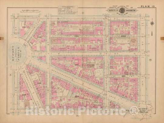 Historic Map : Atlas of Washington D.C. Volume 1 (Inner NW), Washington 1939 Plate 013 , Vintage Wall Art