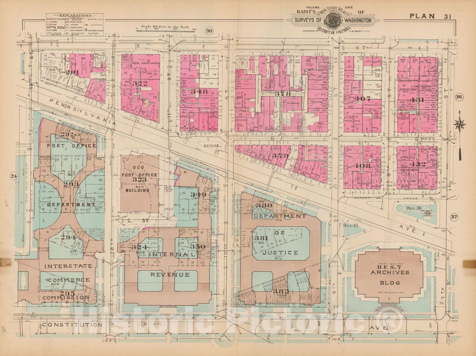 Historic Map : Atlas of Washington D.C. Volume 1 (Inner NW), Washington 1939 Plate 031 , Vintage Wall Art