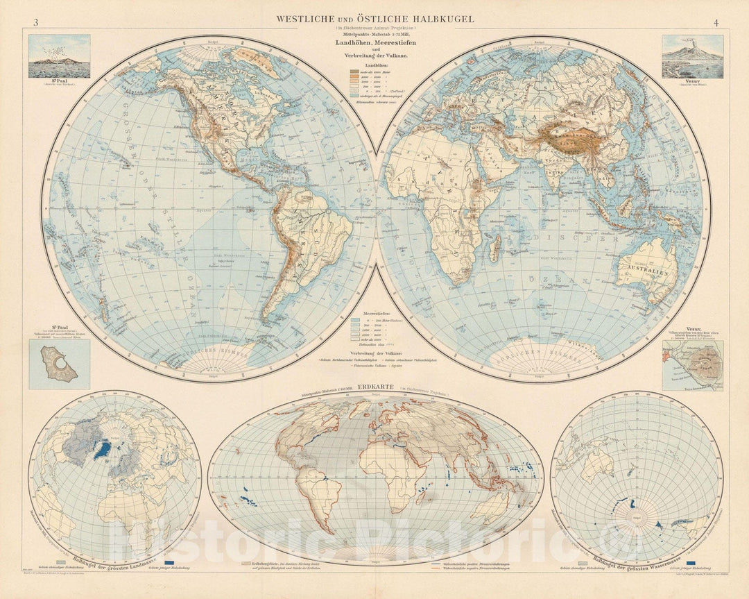 Historic Map : World Map 1899 , Andrees Allgemeiner Handatlas , Vintage Wall Art