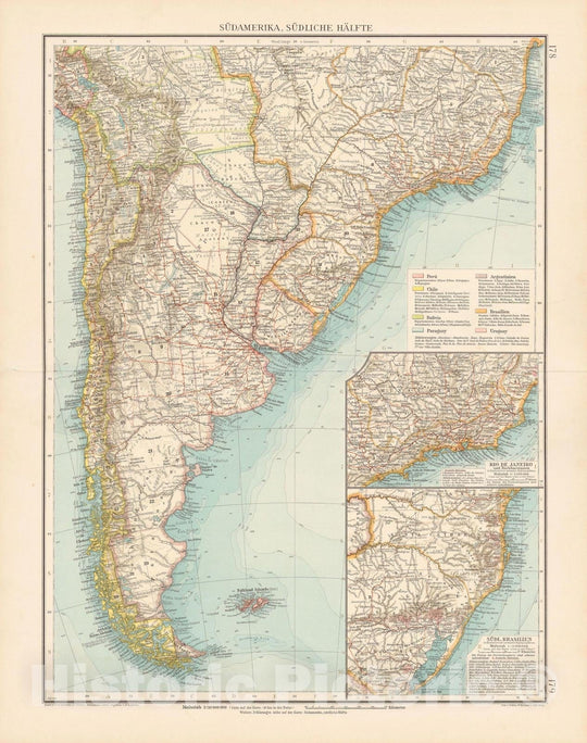 Historic Map : South America 1899 , Andrees Allgemeiner Handatlas , Vintage Wall Art