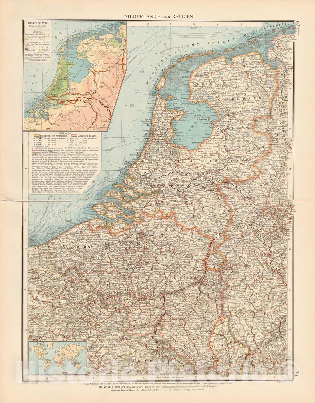 Historic Map : Netherlands & Belgium 1899 , Andrees Allgemeiner Handatlas , Vintage Wall Art