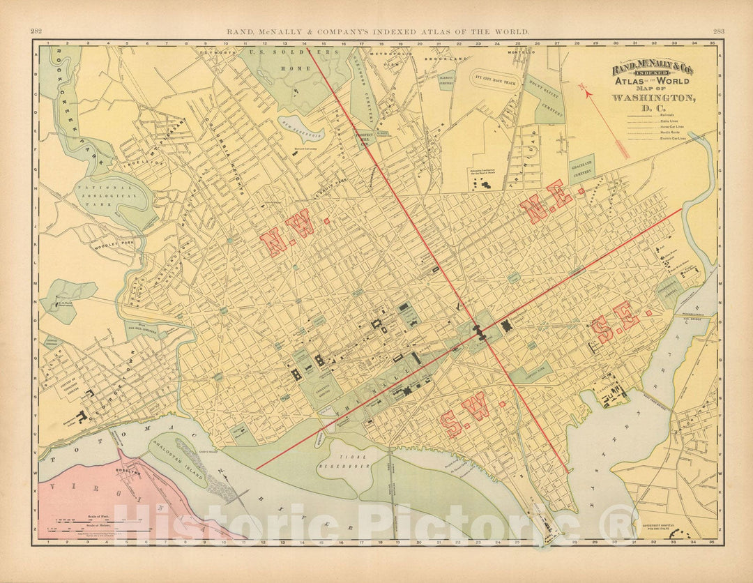 Historic Map : Washington D.C. (Dist. of Columbia), Washington 1894 , Vintage Wall Art