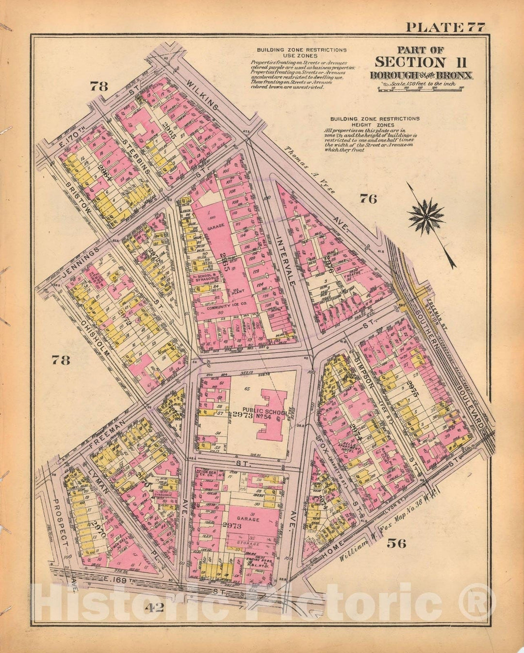 Historic Map : Borough of The Bronx, Sections 9-13, The Bronx 1928 Plate 077 , Vintage Wall Art