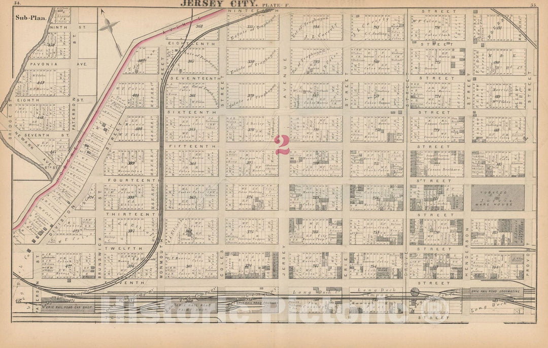 Historic Map : Combined Atlas State of New Jersey & The County of Hudson, Jersey City 1873 Plate F , Vintage Wall Art