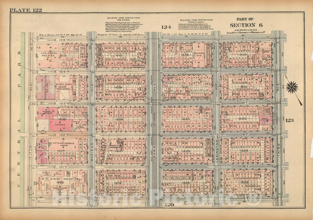 Historic Map : Land Book of the Borough of Manhattan, City of NY, Manhattan 1925 Plate 122 , Vintage Wall Art