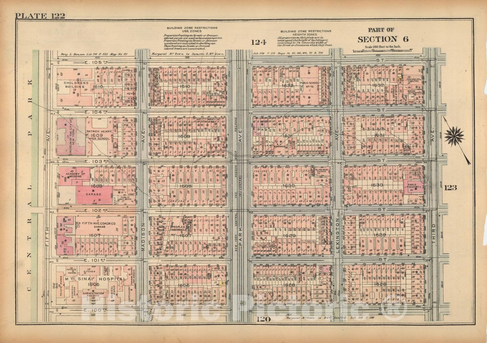 Historic Map : Land Book of the Borough of Manhattan, City of NY, Manhattan 1925 Plate 122 , Vintage Wall Art