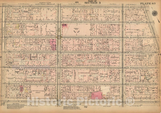 Historic Map : Land Book of the Borough of Manhattan, City of NY, Manhattan 1925 Plate 043 , Vintage Wall Art