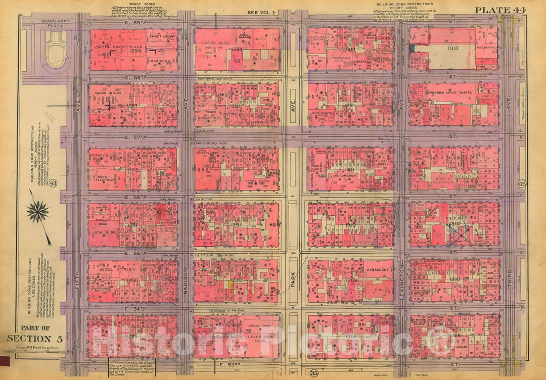 Historic Map : Atlas City of New York, Borough of Manhattan, Volume Two, 14th Street to 59th Street, Manhattan 1928 Plate 044 , Vintage Wall Art