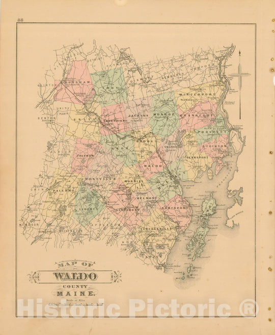 Historic Map : Atlas State of Maine, Waldo 1894-95 , Vintage Wall Art