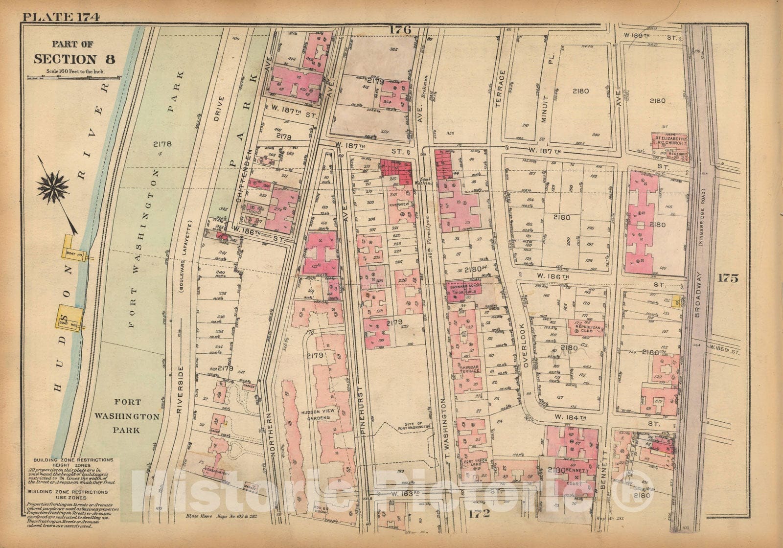 Historic Map : Land Book of the Borough of Manhattan, City of NY, Manhattan 1925 Plate 174 , Vintage Wall Art