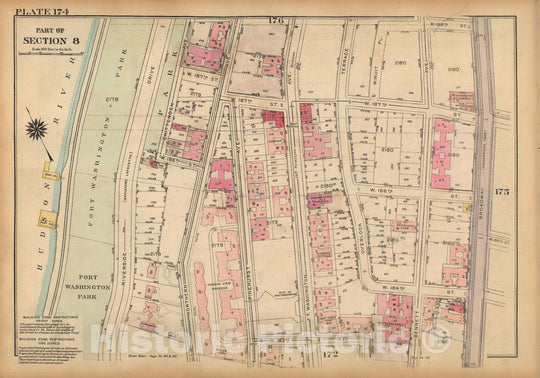 Historic Map : Land Book of the Borough of Manhattan, City of NY, Manhattan 1925 Plate 174 , Vintage Wall Art