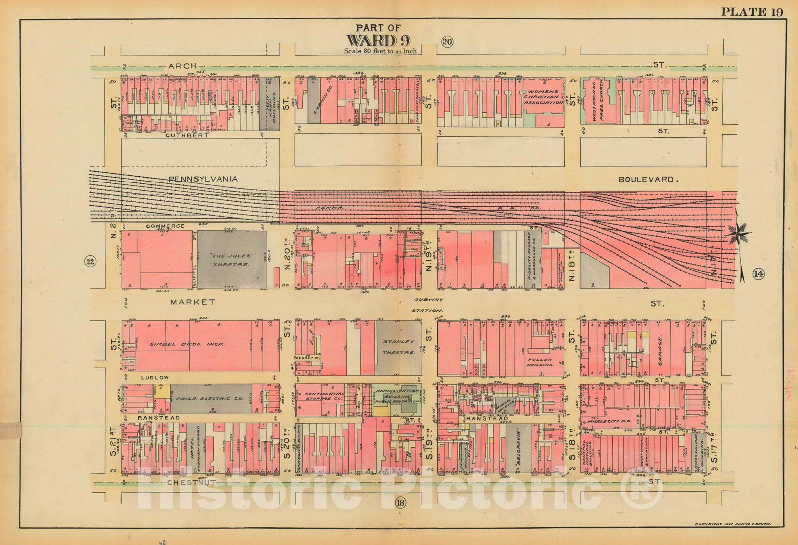 Historic Map : Philadelphia 1927 Plate 019 , Atlas 5th to 10th Wards of the City of Philadelphia , Vintage Wall Art