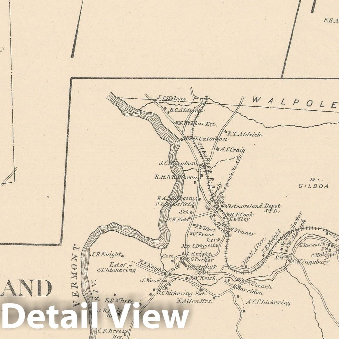 Historic Map : Gilsum & Westmoreland 1892 , Town and City Atlas State of New Hampshire , Vintage Wall Art