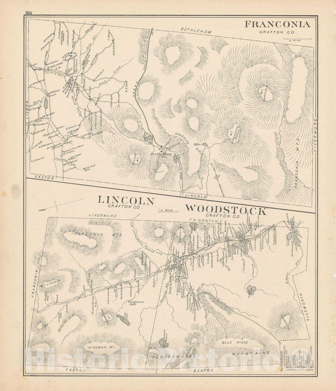 Historic Map : Franconia & Lincoln & Woodstock 1892 , Town and City Atlas State of New Hampshire , Vintage Wall Art