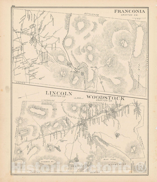 Historic Map : Franconia & Lincoln & Woodstock 1892 , Town and City Atlas State of New Hampshire , Vintage Wall Art