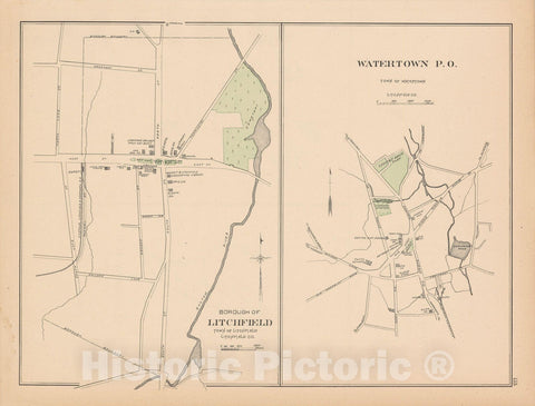 Historic Map : Litchfield & Watertown 1893 , Town and City Atlas State of Connecticut , Vintage Wall Art