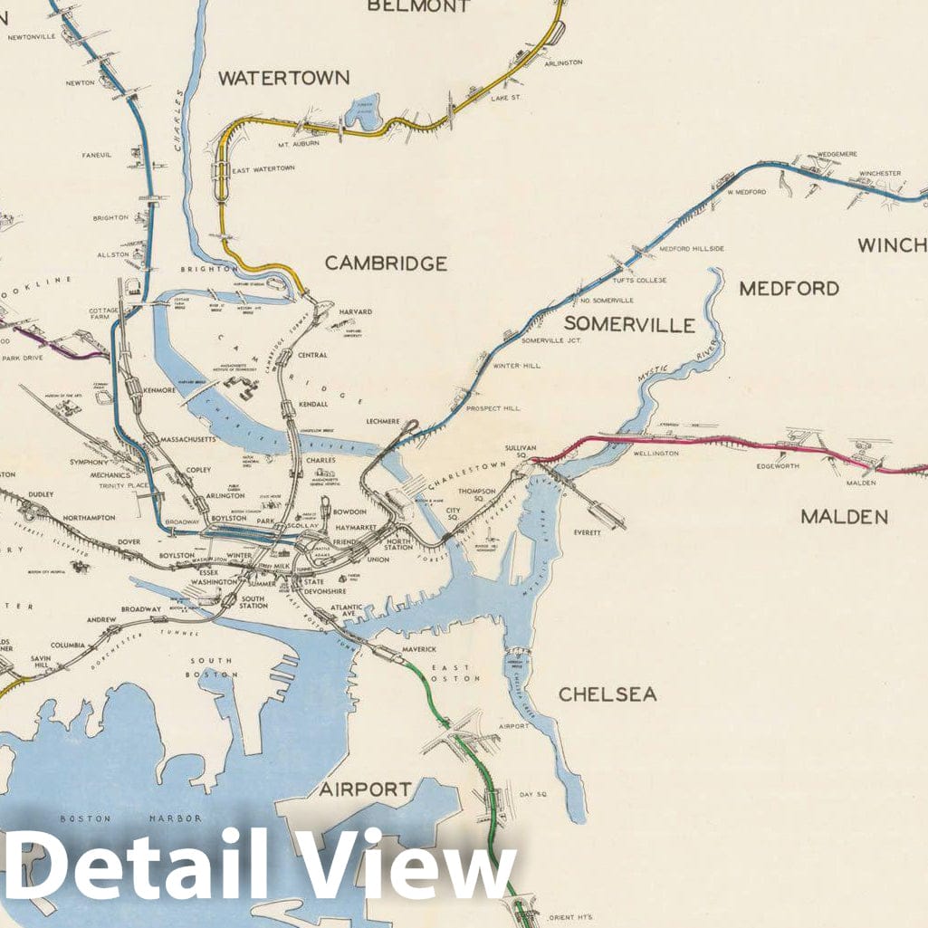 Historic Map : Greater Boston Transit Maps, Boston Rapid Transit System & Proposed Extentions 1945 Railroad Catography , Vintage Wall Art