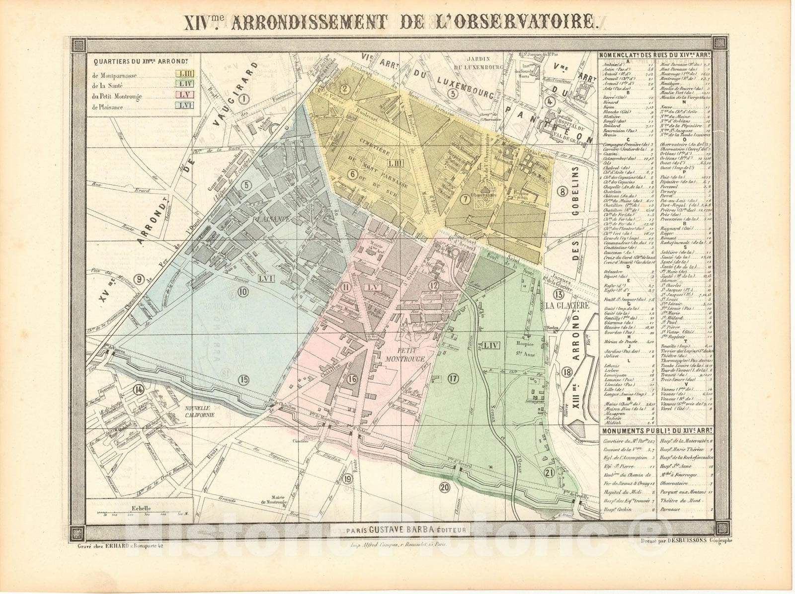 Historic Map : Europe, Paris 1860 14th Arrondissement , Vintage Wall Art