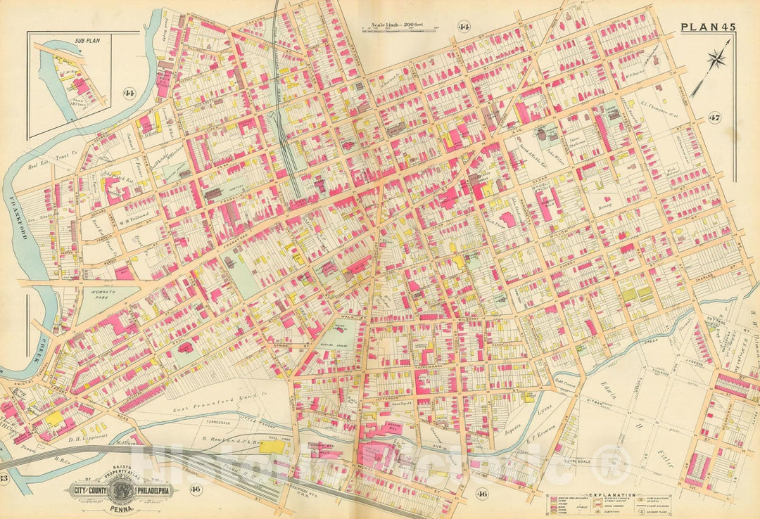 Historic Map : Baist's Property Atlas of Philadelphia, Philadelphia 1895 Plate 045 , Vintage Wall Art