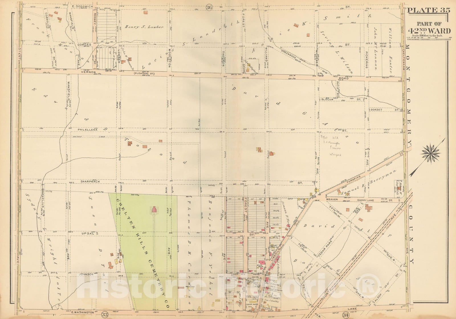 Historic Map : Atlas City of Philadelphia, 42nd Ward, Philadelphia 1913 Plate 035 , Vintage Wall Art