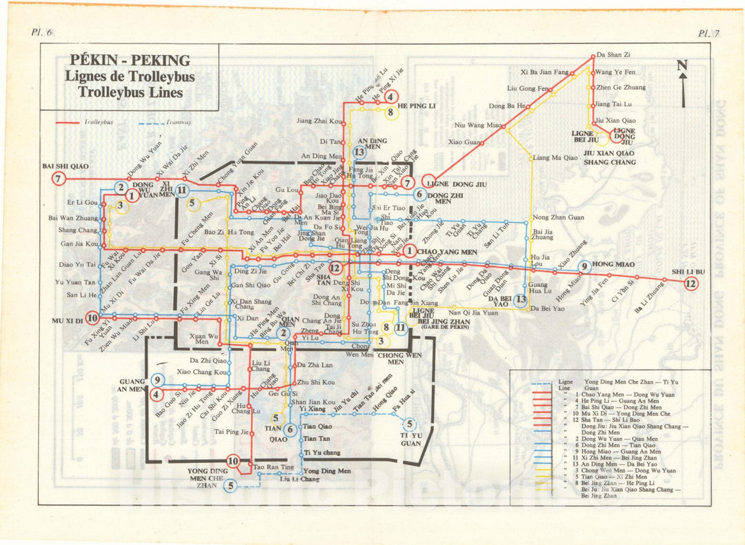 Historic Map : Peking Trolleybus Lines Transit Railroad Catography , Vintage Wall Art