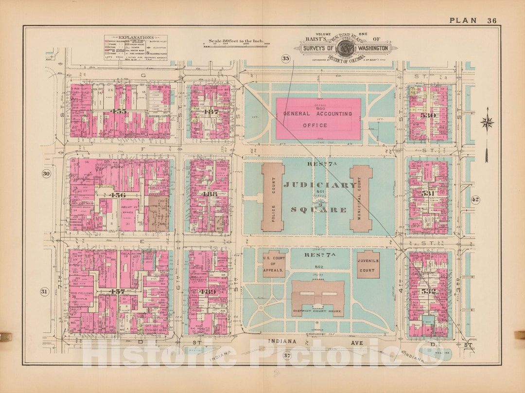 Historic Map : Atlas of Washington D.C. Volume 1 (Inner NW), Washington 1939 Plate 036 , Vintage Wall Art