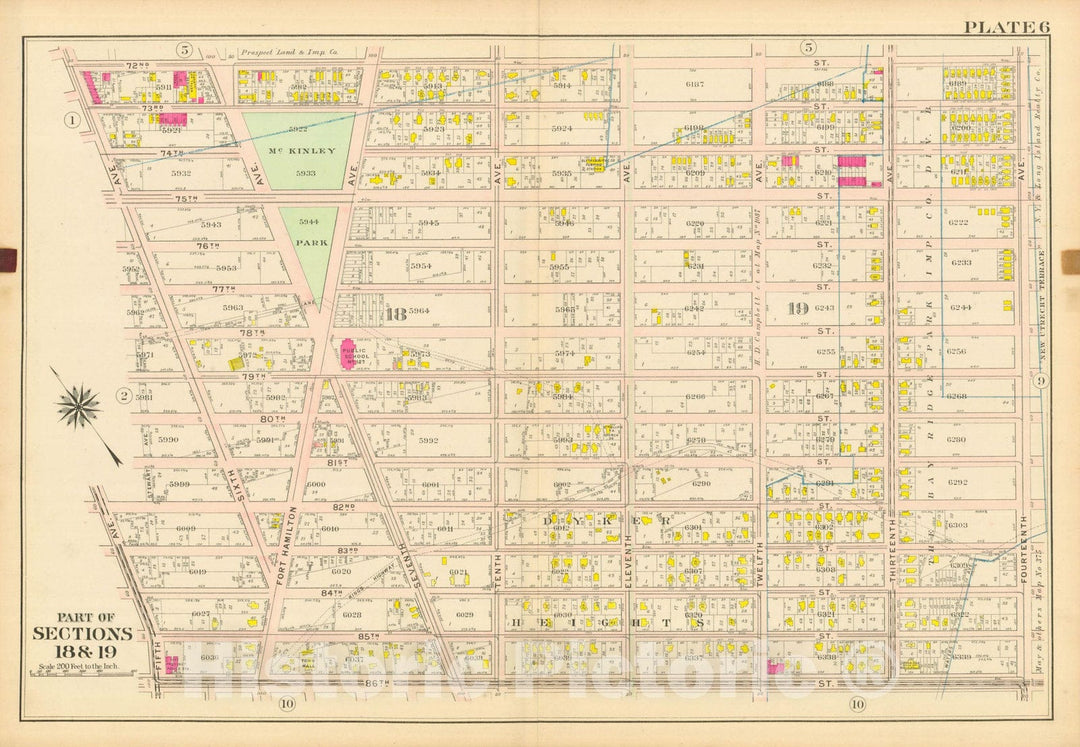 Historic Map : Vol. 2, Brooklyn 1907 Plate 006 , Atlas Borough of Brooklyn , Vintage Wall Art