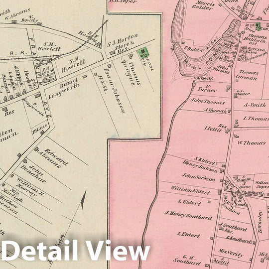 Historic Map : Atlas of Long Island, New York, Hempstead 1873 , Vintage Wall Art