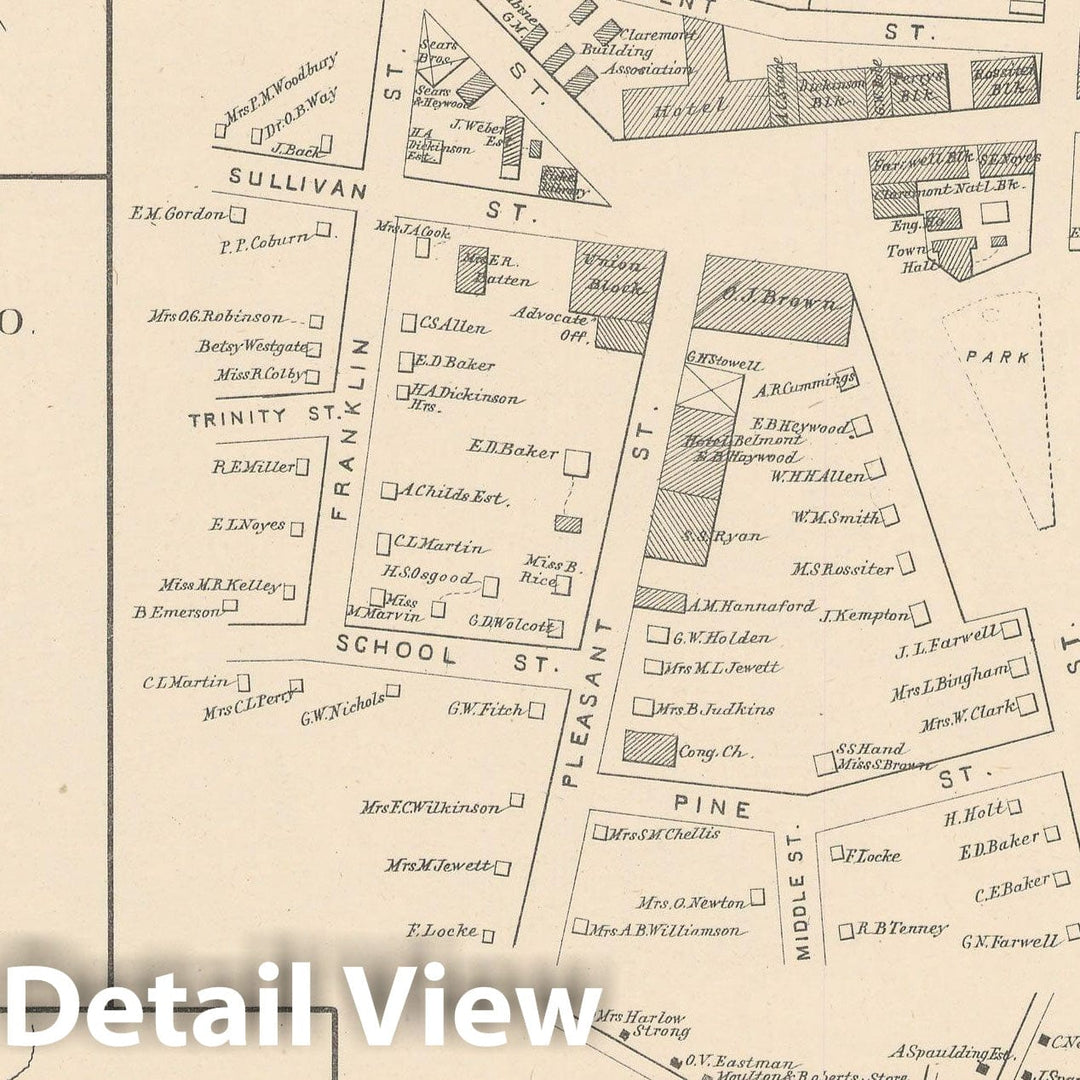 Historic Map : Claremont & Plainfield & Unity 1892 , Town and City Atlas State of New Hampshire , Vintage Wall Art