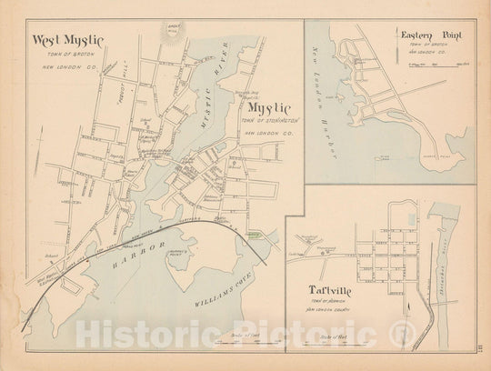 Historic Map : Groton & Mystic & Norwich & Stonington 1893 , Town and City Atlas State of Connecticut , Vintage Wall Art